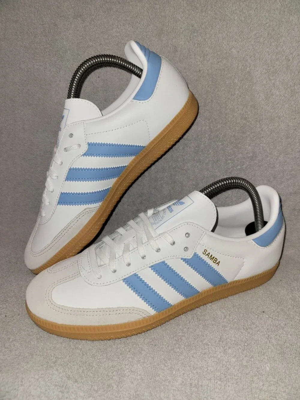 Adidas Samba OG Big Kid's Size 7 White Ash Blue Tan Gum Sneakers JQ2832 (#2329)